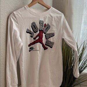 Nike Kids White and Red Jordan Long Sleeve Tee
